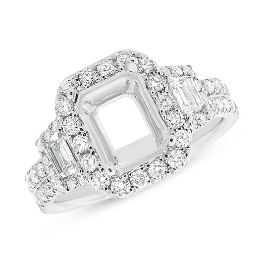 18k White Gold Diamond Semi-mount Ring for 9x7mm Center - 1.65ct