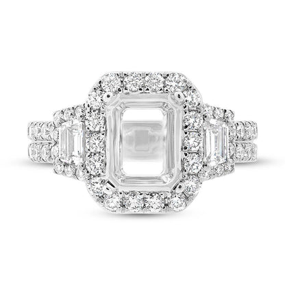 18k White Gold Diamond Semi-mount Ring for 9x7mm Center - 1.65ct