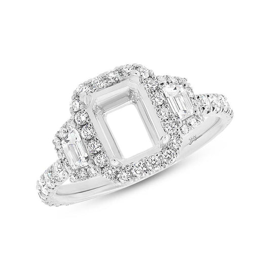 18k White Gold Diamond Semi-mount Ring for 8x6mm Center - 1.25ct