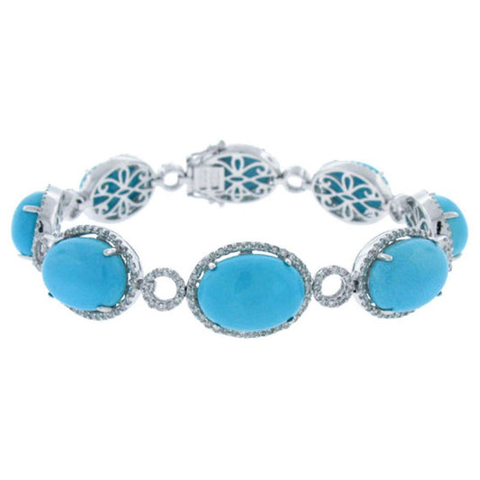 Diamond & 38.00ct Composite Turquoise 14k White Gold Bracelet - 2.02ct