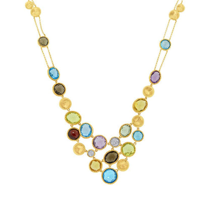 Diamond & 38.18ct Multi-color Stone 14k Yellow Gold Necklace - 0.17ct