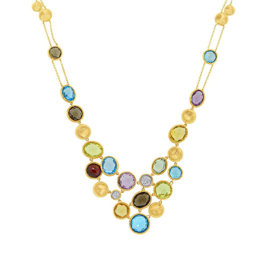 Diamond & 38.18ct Multi-color Stone 14k Yellow Gold Necklace - 0.17ct