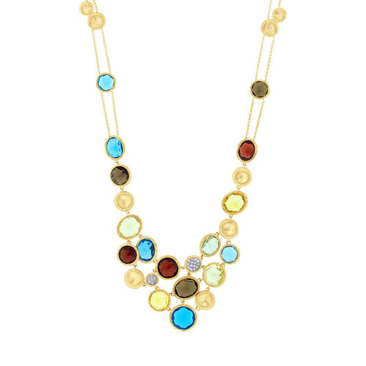 Diamond & Multi-color Stone 14k Yellow Gold Necklace - 0.17ct