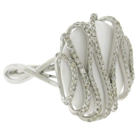 Diamond & 10.58ct White Onyx 14k White Gold Ring - 0.50ct