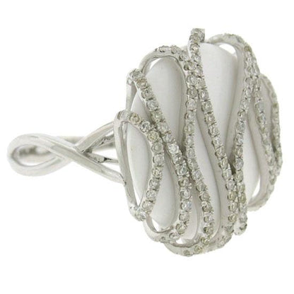 Diamond & 10.58ct White Onyx 14k White Gold Ring - 0.50ct