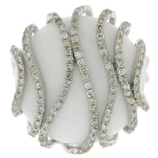 Diamond & 10.58ct White Onyx 14k White Gold Ring - 0.50ct