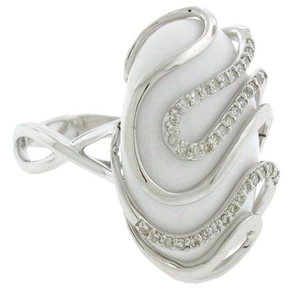 Diamond & 11.78ct White Onyx 14k White Gold Ring - 0.22ct