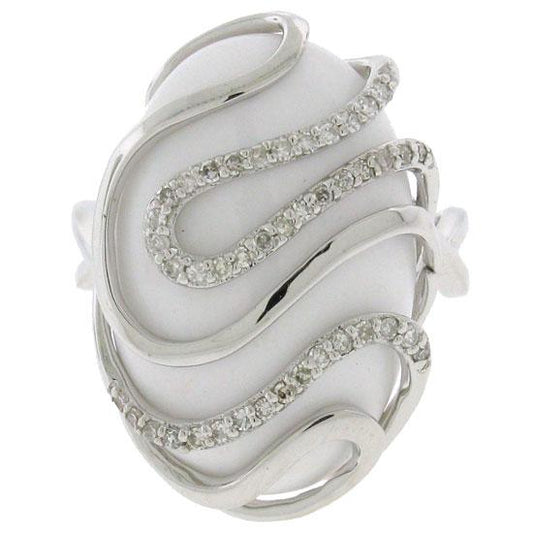 Diamond & 11.78ct White Onyx 14k White Gold Ring - 0.22ct