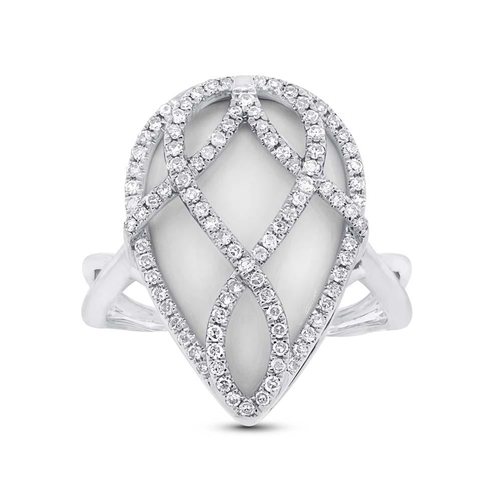Diamond & 7.66ct White Onyx 14k White Gold Ring - 0.41ct