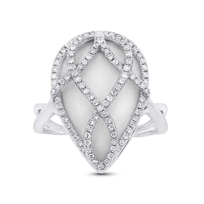 Diamond & 7.66ct White Onyx 14k White Gold Ring - 0.41ct