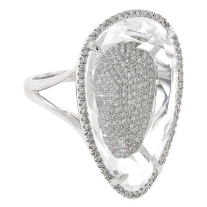 Diamond & 17.52ct White Topaz 14k White Gold Ring - 0.57ct