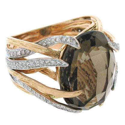 Diamond & 12.79ct Smokey Topaz 14k Two-tone Rose Gold Ring - 0.50ct