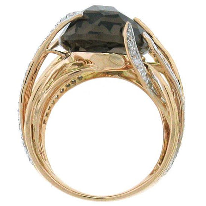 Diamond & 12.79ct Smokey Topaz 14k Two-tone Rose Gold Ring - 0.50ct