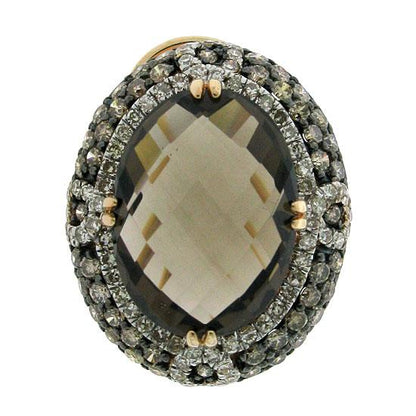 White & Champagne Diamond & 14.73 Smokey Topaz 14k Rose Gold Earring - 2.35ct