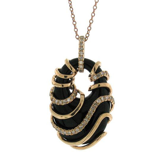 Diamond & 12.75ct Onyx 14k Rose Gold Pendant - 0.25ct