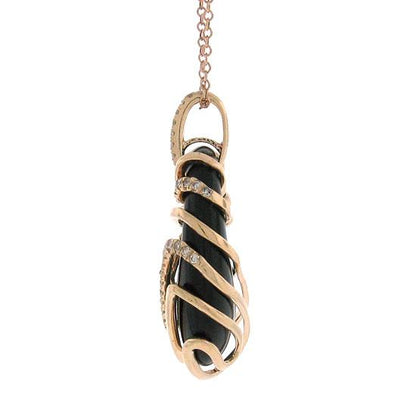 Diamond & 12.75ct Onyx 14k Rose Gold Pendant - 0.25ct