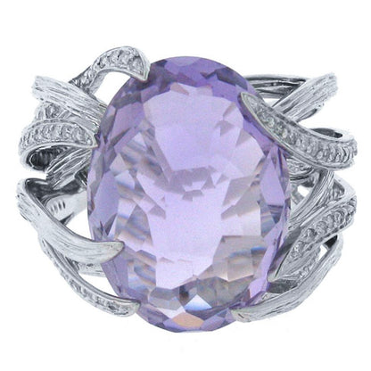 Diamond & 11.93ct Amethyst 14k White Gold Ring - 0.50ct