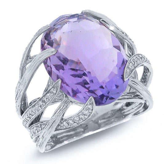 Diamond & 11.93ct Amethyst 14k White Gold Ring - 0.50ct
