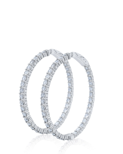 14K White Gold Diamond Hoop Earring Eternity Earring Wedding Earring