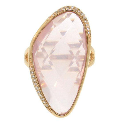 Diamond & 16.08ct Rose Quartz 14k Rose Gold Ring - 0.10ct
