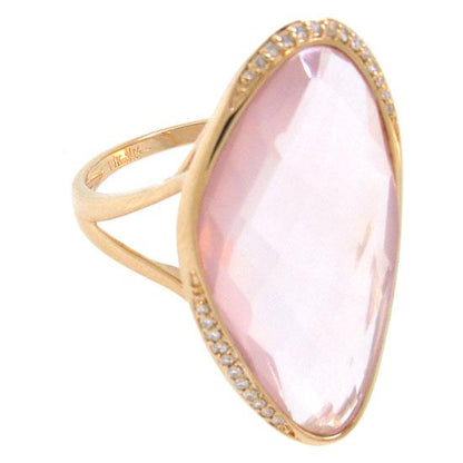 Diamond & 16.08ct Rose Quartz 14k Rose Gold Ring - 0.10ct