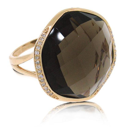 Diamond & 20.59ct Smokey Topaz 14k Rose Gold Ring - 0.11ct