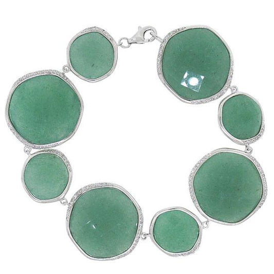 Diamond & 103.52ct Aventurine 14k White Gold Bracelet - 0.53ct