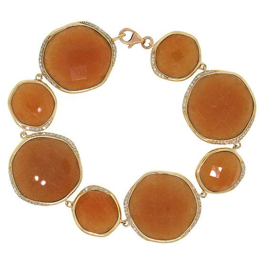 Diamond & 105.54ct Peach Aventurine 14k Rose Gold Bracelet - 0.53ct