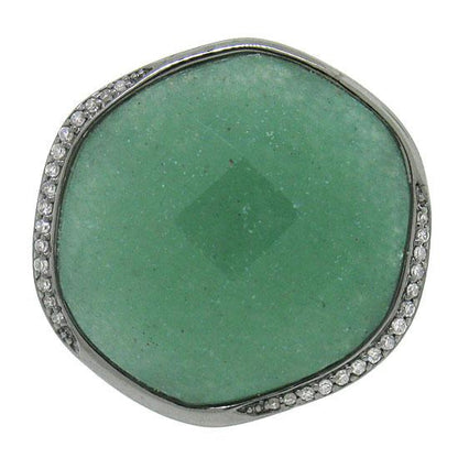 Diamond & 18.98ct Aventurine 14k Black Rhodium Ring - 0.11ct