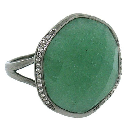 Diamond & 18.98ct Aventurine 14k Black Rhodium Ring - 0.11ct