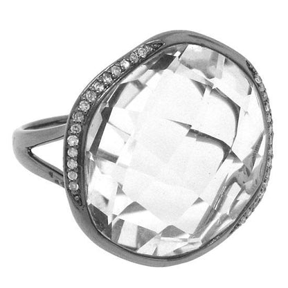 Diamond & 20.50ct White Topaz 14k Black Rhodium Ring - 0.11ct