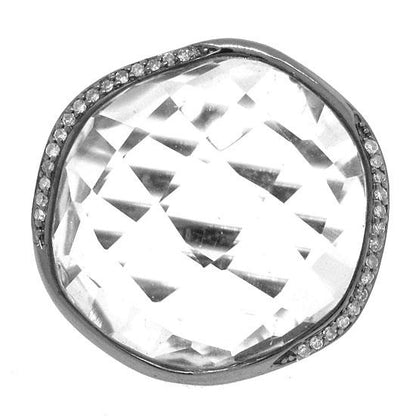 Diamond & 20.50ct White Topaz 14k Black Rhodium Ring - 0.11ct