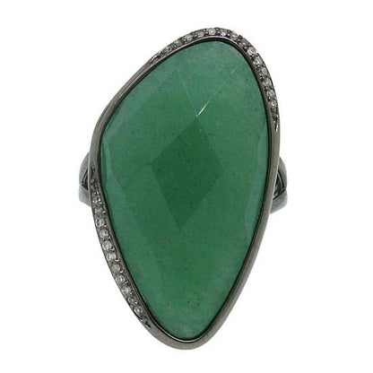 Diamond & 19.30ct Aventurine 14k Black Rhodium Ring - 0.10ct