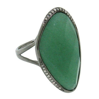 Diamond & 19.30ct Aventurine 14k Black Rhodium Ring - 0.10ct