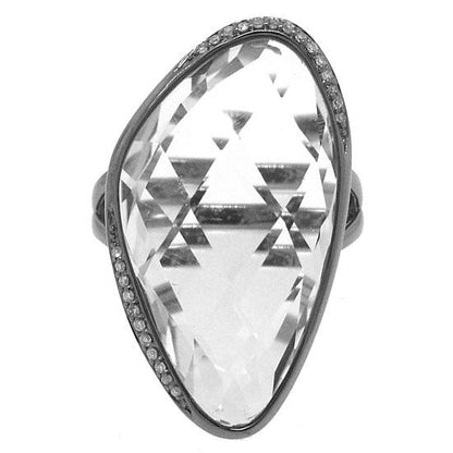 Diamond & 17.82ct White Topaz 14k Black Rhodium Ring - 0.10ct