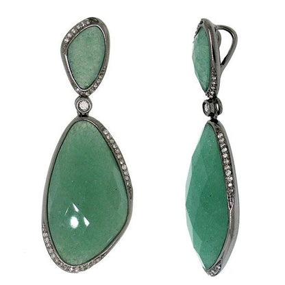 Diamond & 21.91ct Aventurine 14k Black Rhodium Pendant - 0.18ct