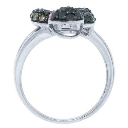 Black & Champagne Diamond & 0.06ct Pink Sapphire 14k White Gold Snake Ring