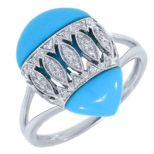 Diamond & 4.78ct Composite Turquoise 14k White Gold Ring - 0.09ct