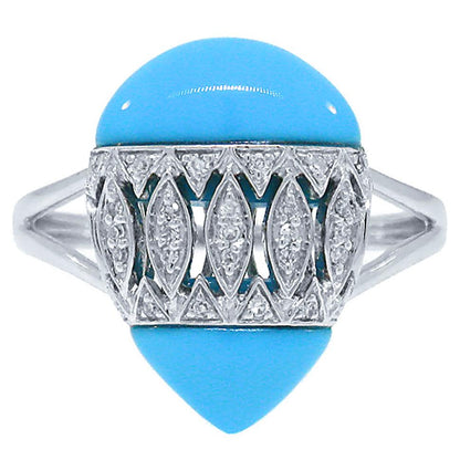 Diamond & 4.78ct Composite Turquoise 14k White Gold Ring - 0.09ct