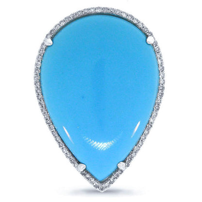 Diamond & 14.68ct Composite Turquoise 14k White Gold Ring - 0.22ct