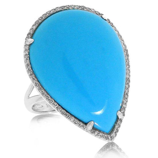 Diamond & 14.68ct Composite Turquoise 14k White Gold Ring - 0.22ct