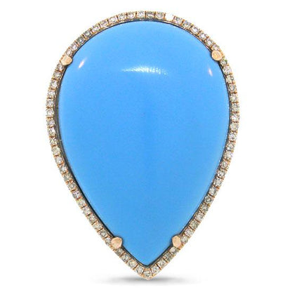 Diamond & 14.68ct Composite Turquoise 14k Rose Gold Ring - 0.22ct