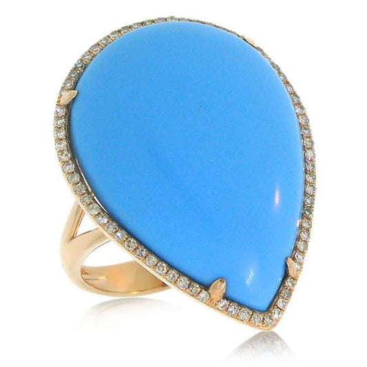 Diamond & 14.68ct Composite Turquoise 14k Rose Gold Ring - 0.22ct