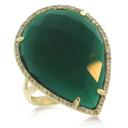 Diamond & 16.79ct Green Agate 14k Yellow Gold Ring - 0.22ct