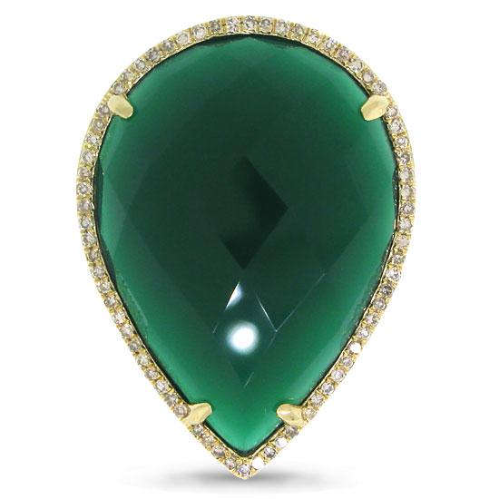 Diamond & 16.79ct Green Agate 14k Yellow Gold Ring - 0.22ct