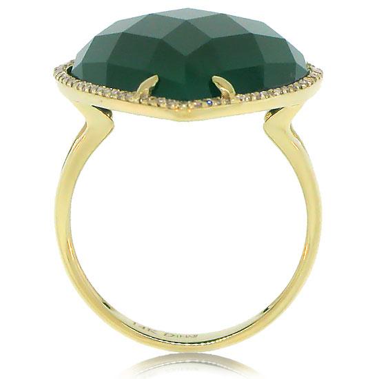 Diamond & 16.79ct Green Agate 14k Yellow Gold Ring - 0.22ct