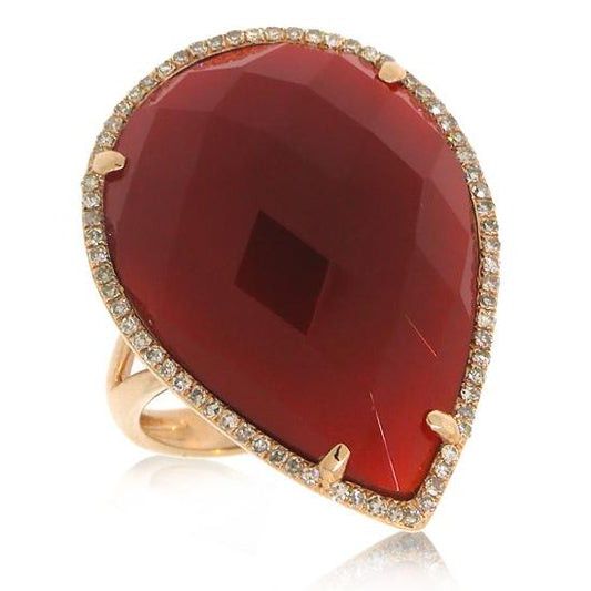 Diamond & 16.79ct Red Agate 14k Rose Gold Ring - 0.22ct