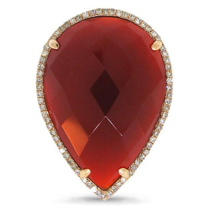 Diamond & 16.79ct Red Agate 14k Rose Gold Ring - 0.22ct