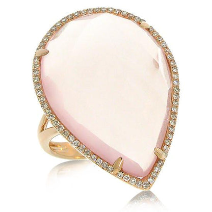 Diamond & 17.68ct Rose Quartz 14k Rose Gold Ring - 0.22ct