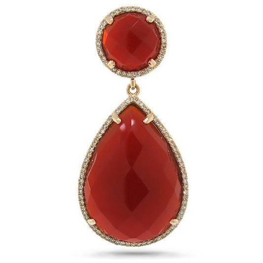 Diamond & 23.46ct Red Agate 14k Rose Gold Pendant - 0.35ct